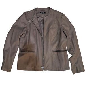 NWOT Mo-Ka Women's Brown Faux Leather Motorcycle Jacket Size M Slim Fit